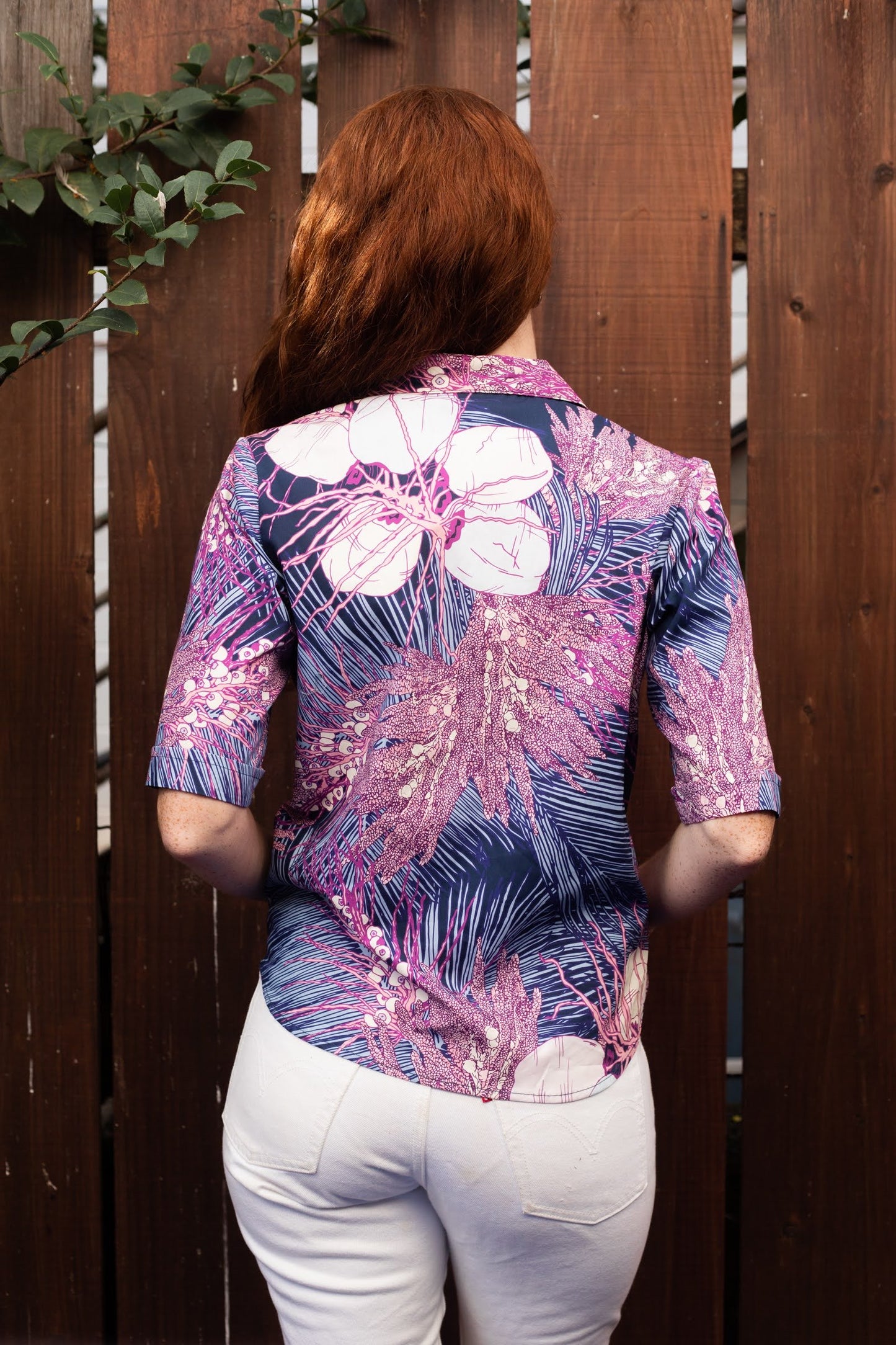 COCONUT Deep Blue Women's Half Sleeve Aloha Shirt