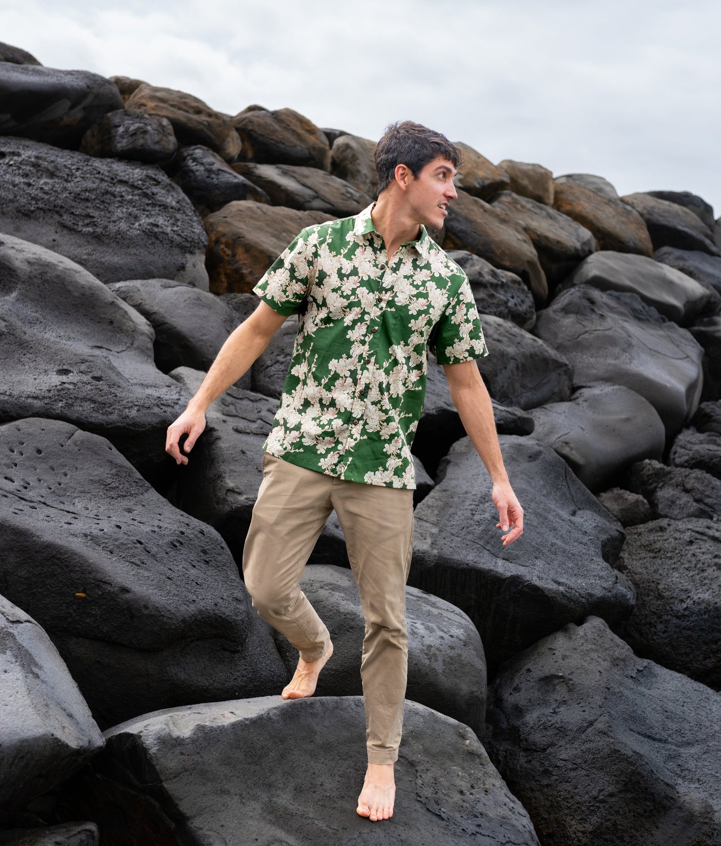 Dwarf Naupaka Green Aloha Shirt