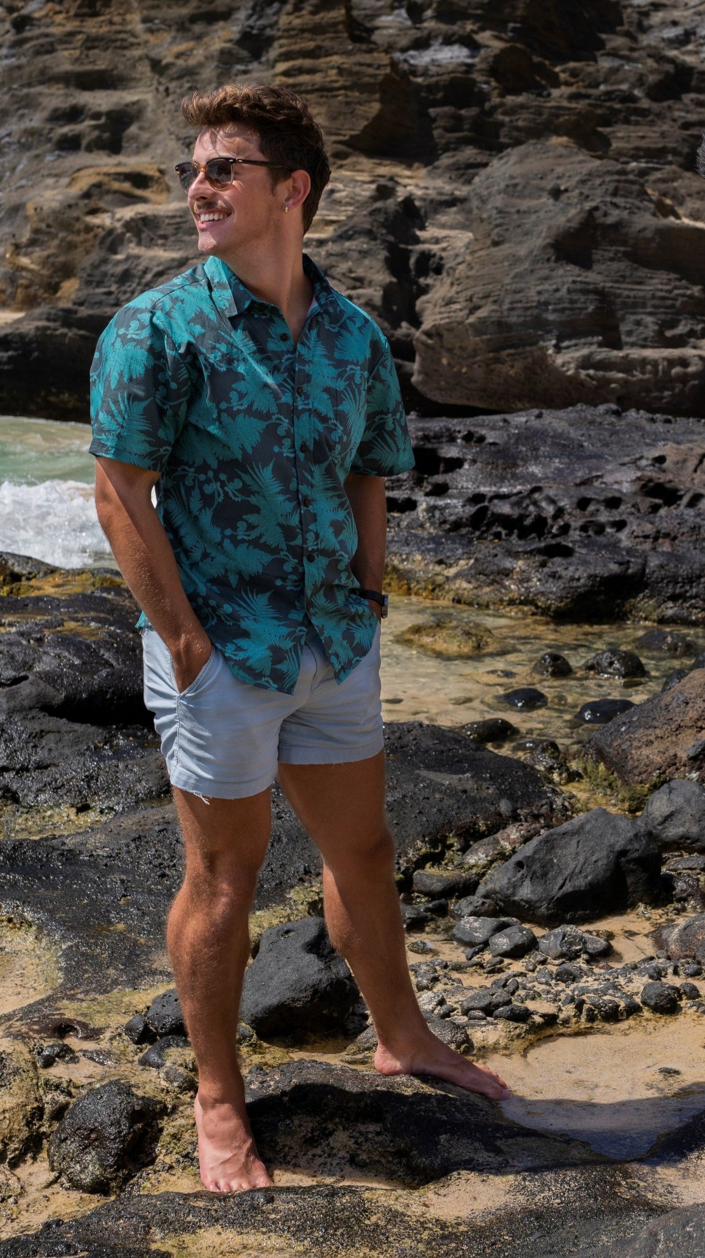 Teal Hāpu‘u Tree Fern Aloha Shirt