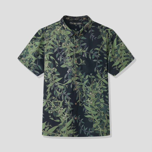 Maile Black Aloha Shirt (Iron Free)