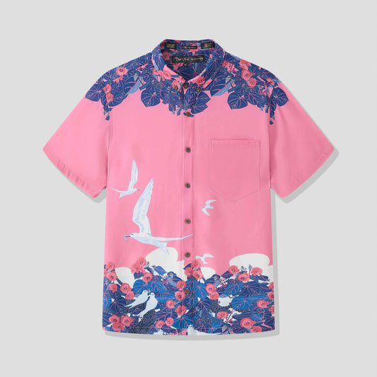 Manu-o-Kū & Hau Tree Pink Aloha Shirt (Iron Free)