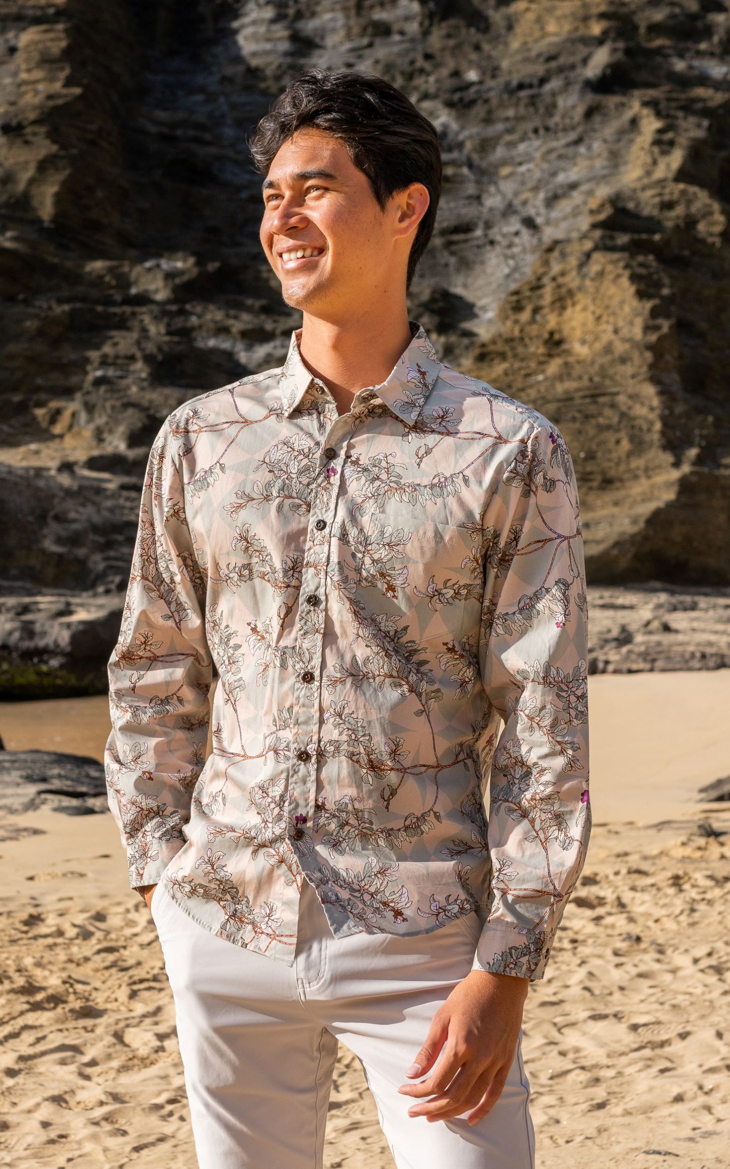 Iliahi Sandalwood Long Sleeve Tailored Aloha Shirt