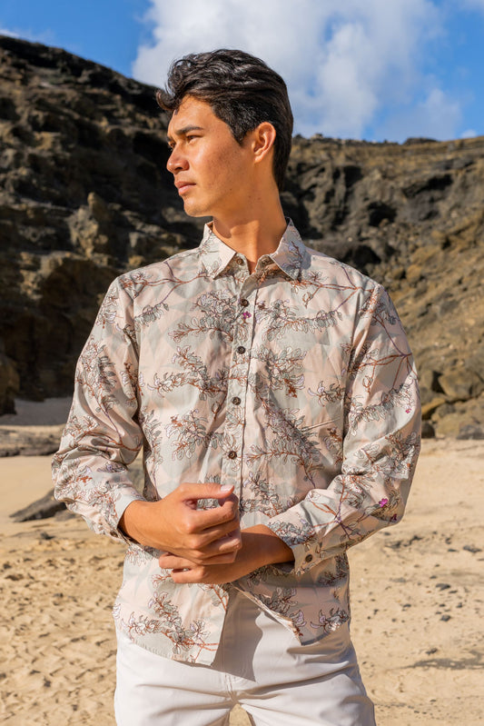 Iliahi Sandalwood Long Sleeve Tailored Aloha Shirt