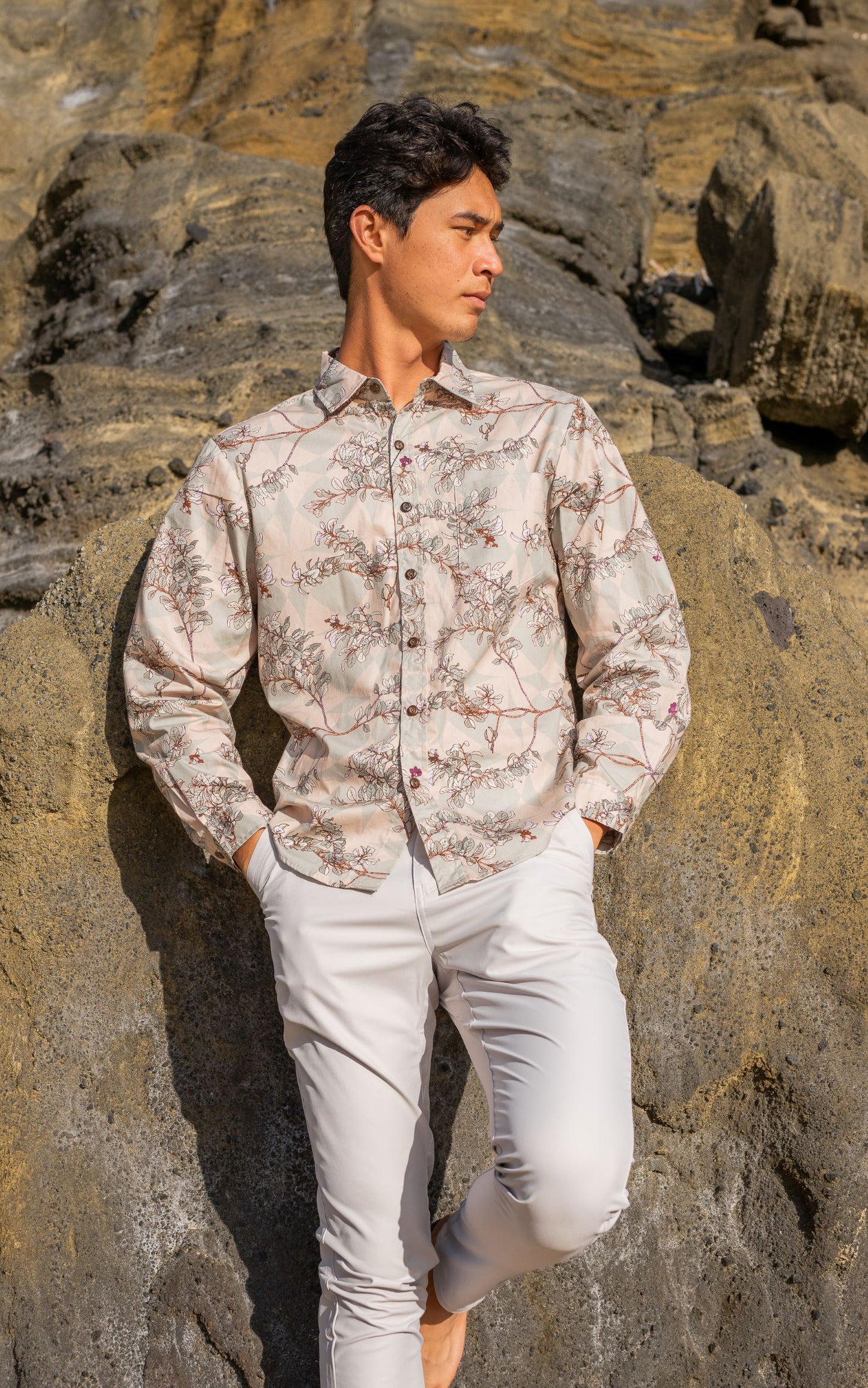 Iliahi Sandalwood Long Sleeve Tailored Aloha Shirt
