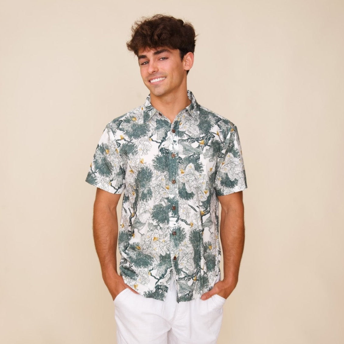 Kaniakapp Lehua Green on White | Men's Dress Shirt 4XL Kaniakapp Lehua Green on White | Men's Dress Shirt 4XL