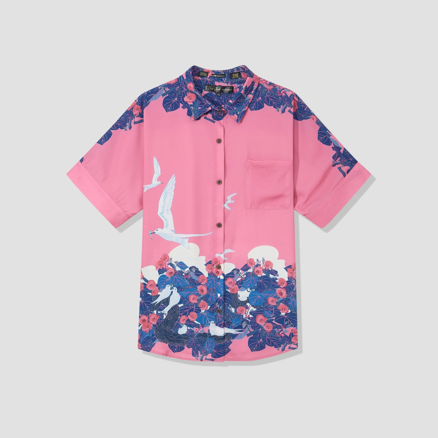 Manu-o-Kū & Hau Tree Women's Pink Kimono Sleeve Aloha Shirt (Iron Free)