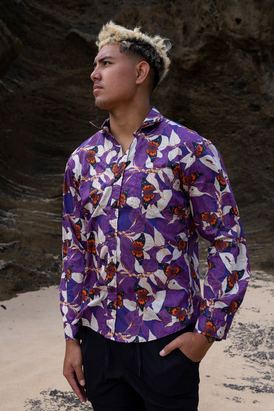 Māmaki & Butterflies Long Sleeve Aloha Shirt