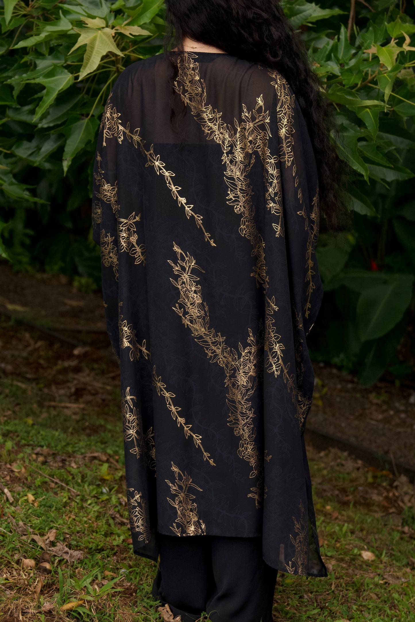 Maile Gold & Black Long Cover-up