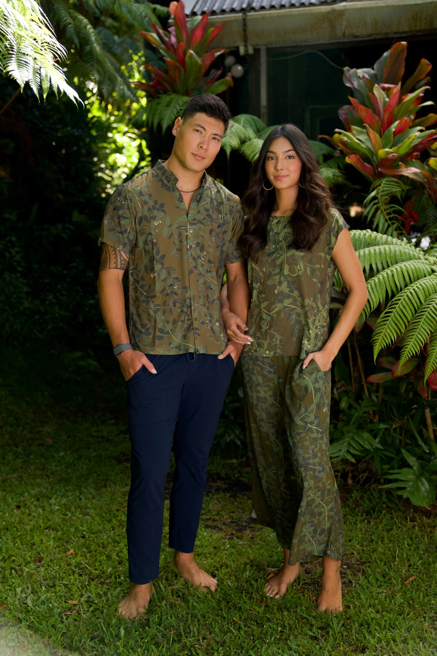 Maile Green Aloha Shirt (Iron Free)