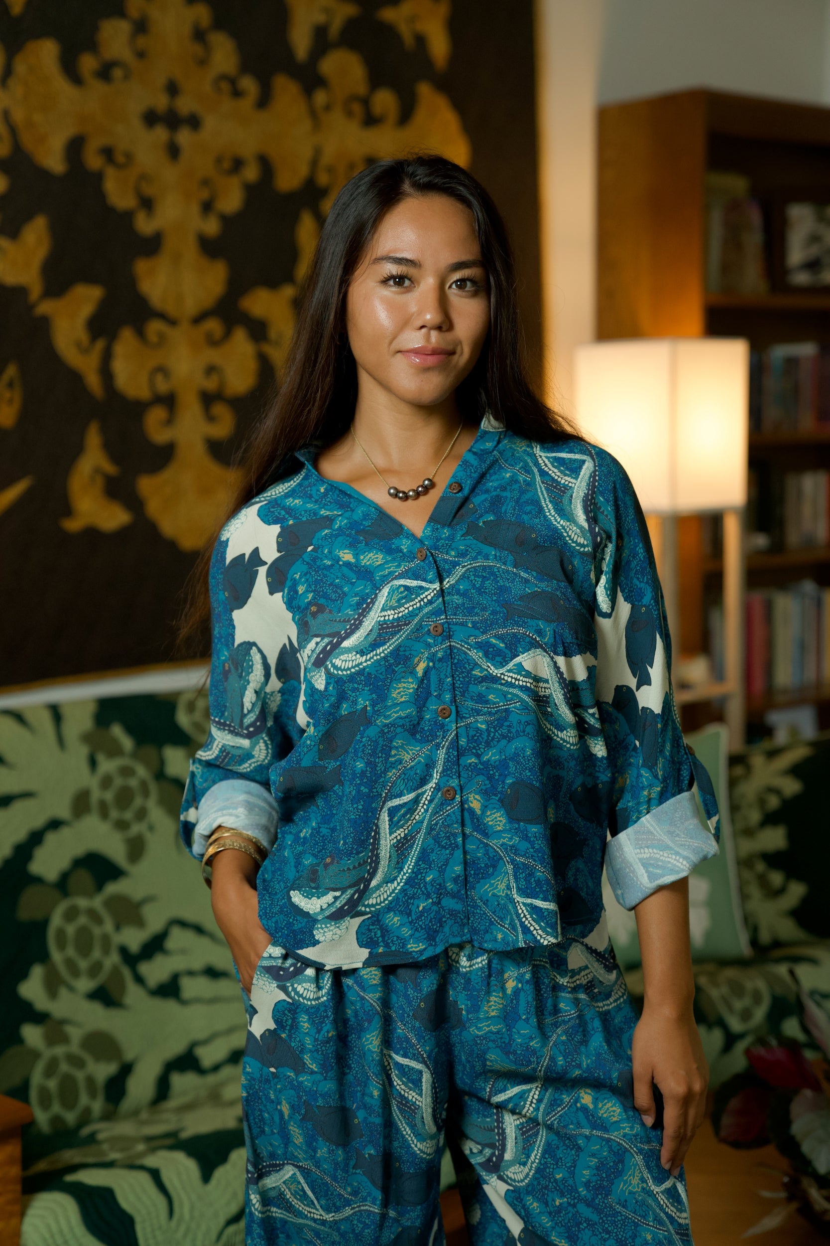 Hidden He'e Women's Long Sleeve Aloha Shirt – David Shepard Hawaiʻi