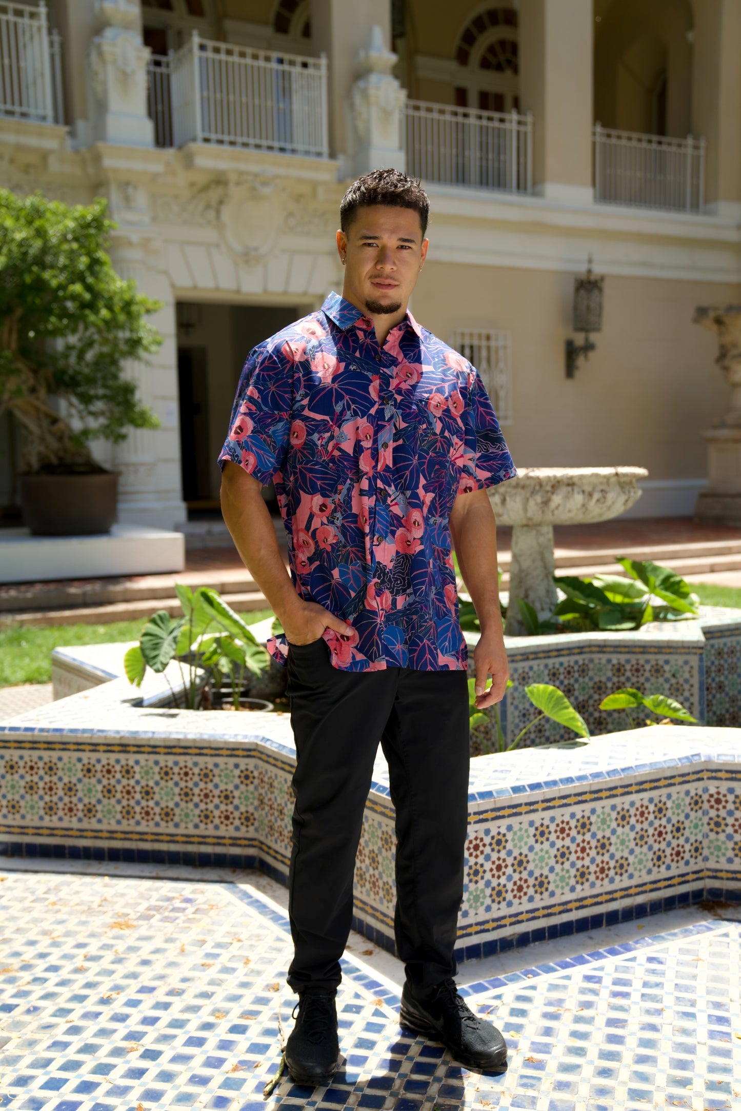 Flowering Hau Pink and Blue Aloha Shirt