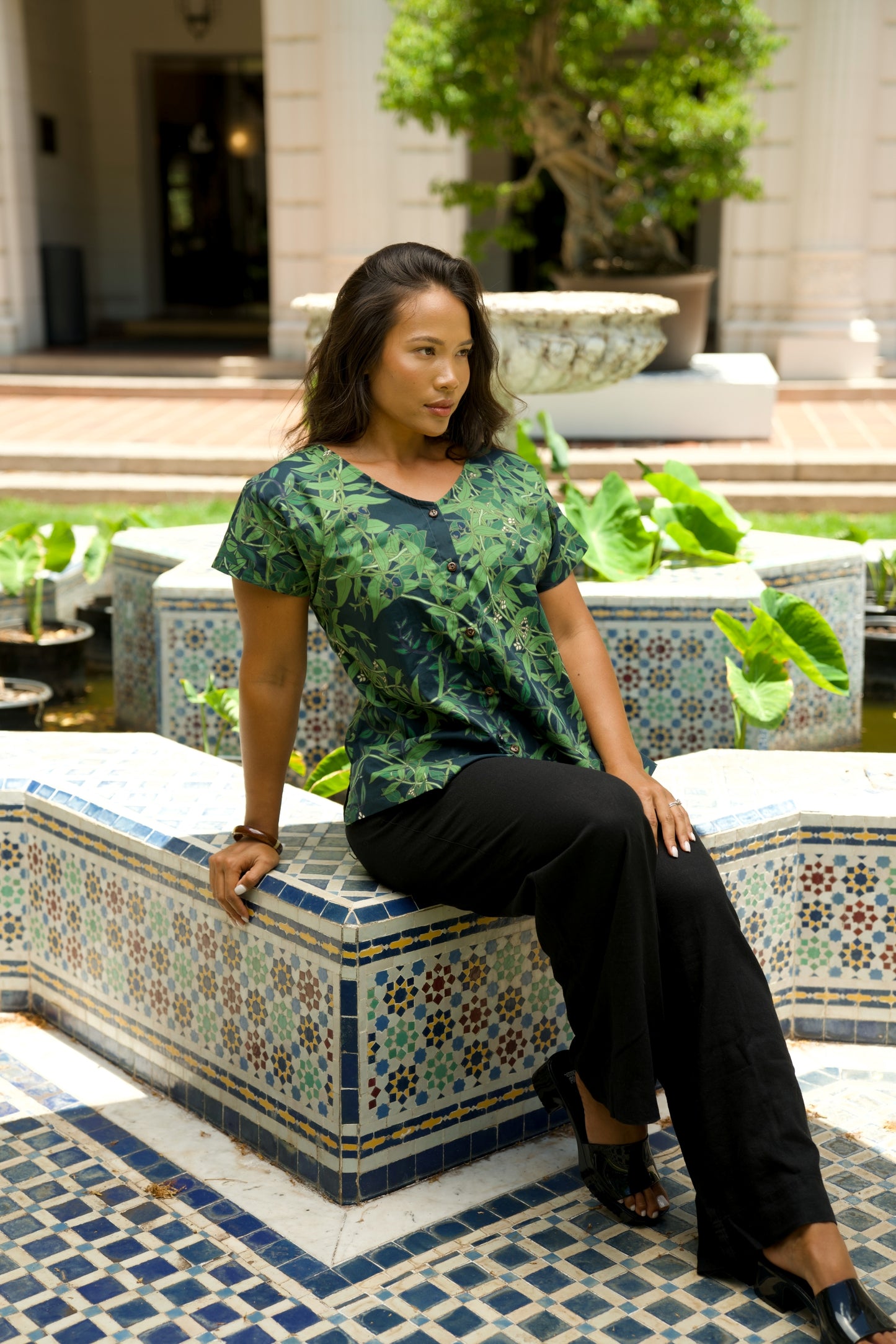 Maile Deep Navy V-Neck Blouse