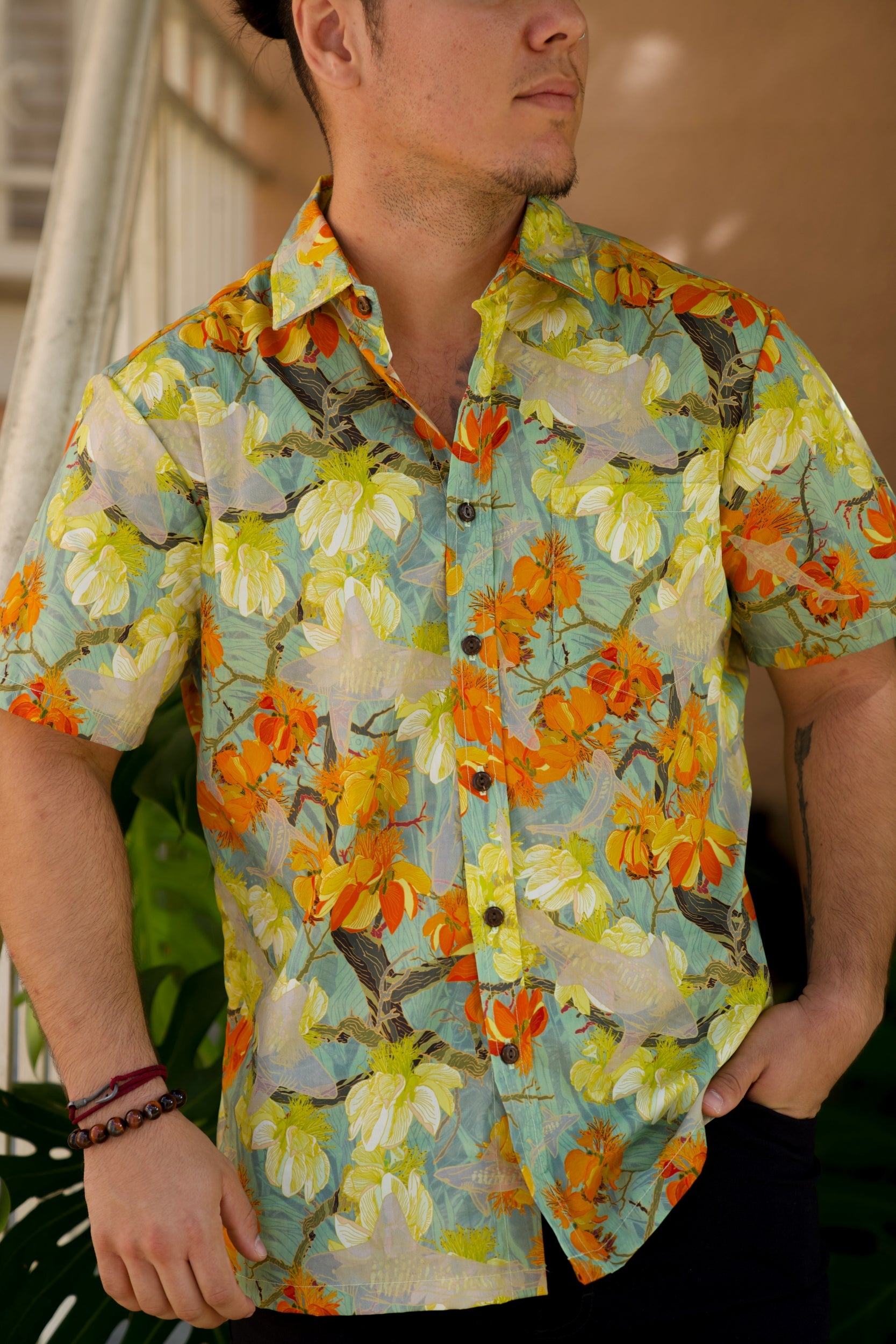 Watch for Sharks Aqua Aloha Shirt – David Shepard Hawaiʻi