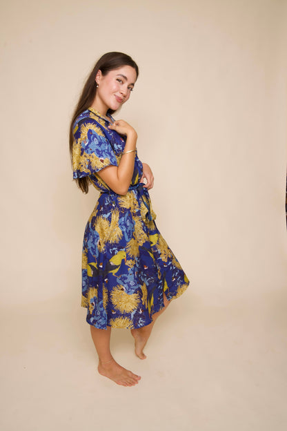 Kaniakapūpū Lehua Polu Button Down Flutter-Sleeve Dress