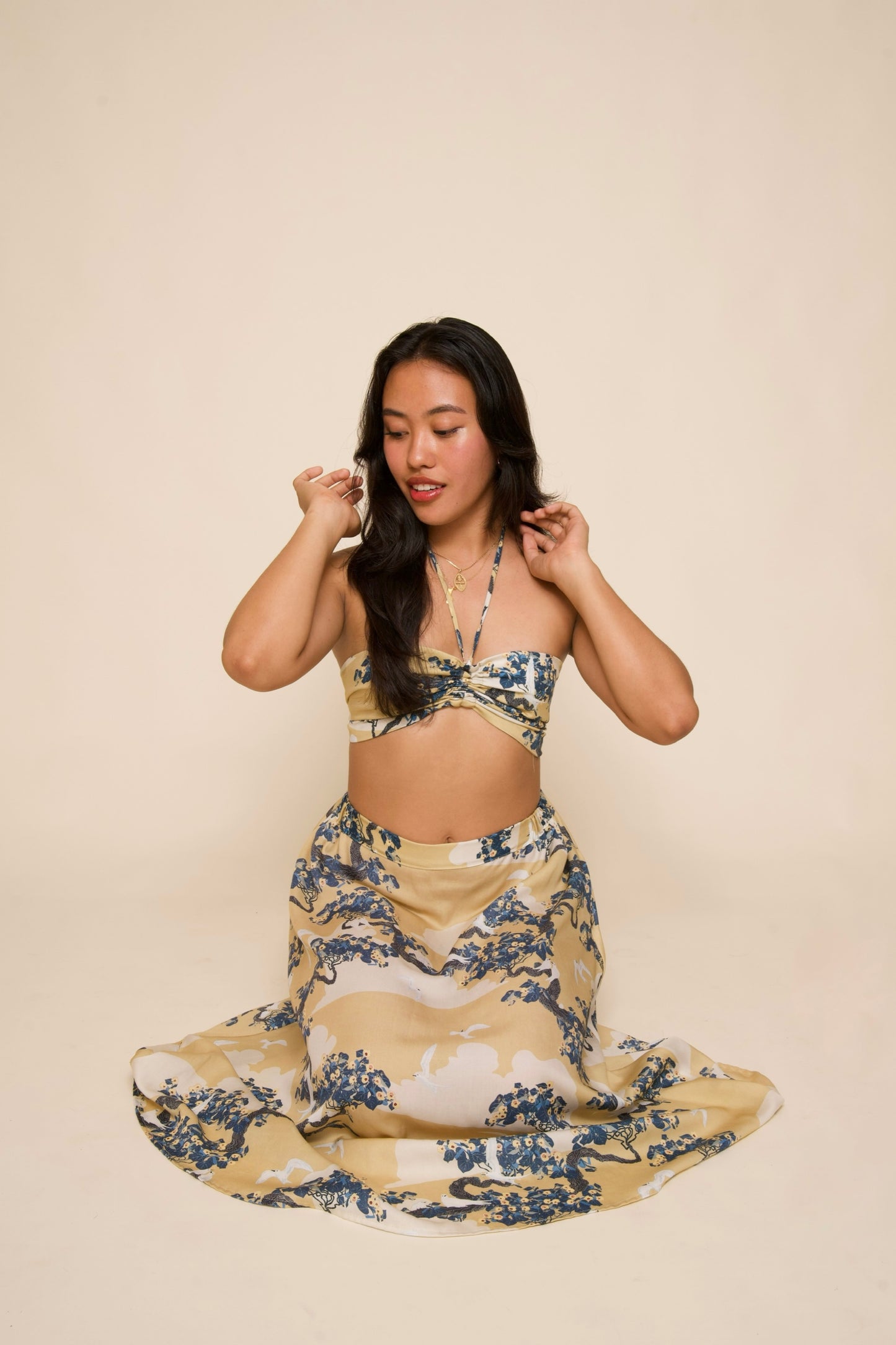 Manu-o-Kū & Flowering Hau Tree Blonde Elastic Skirt