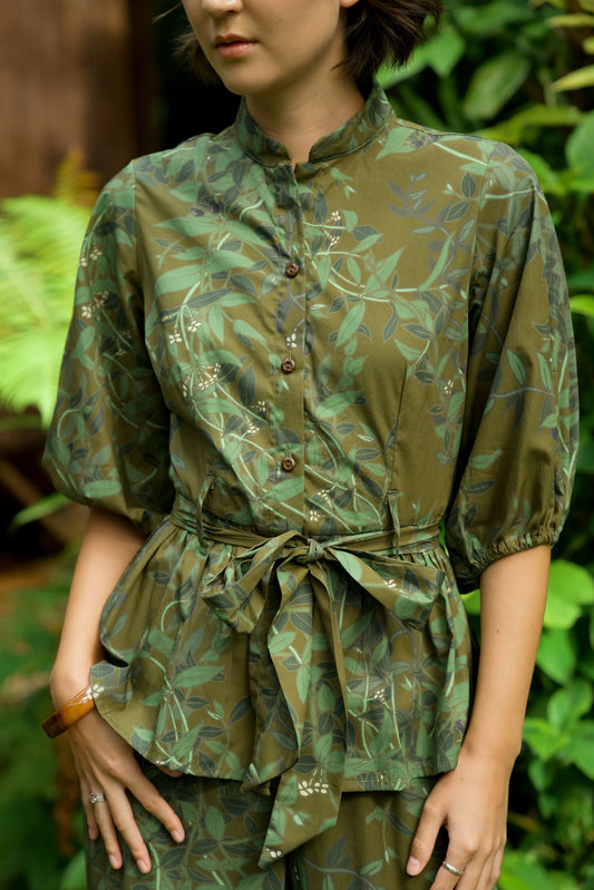 Maile Green Tie Waist Blouse