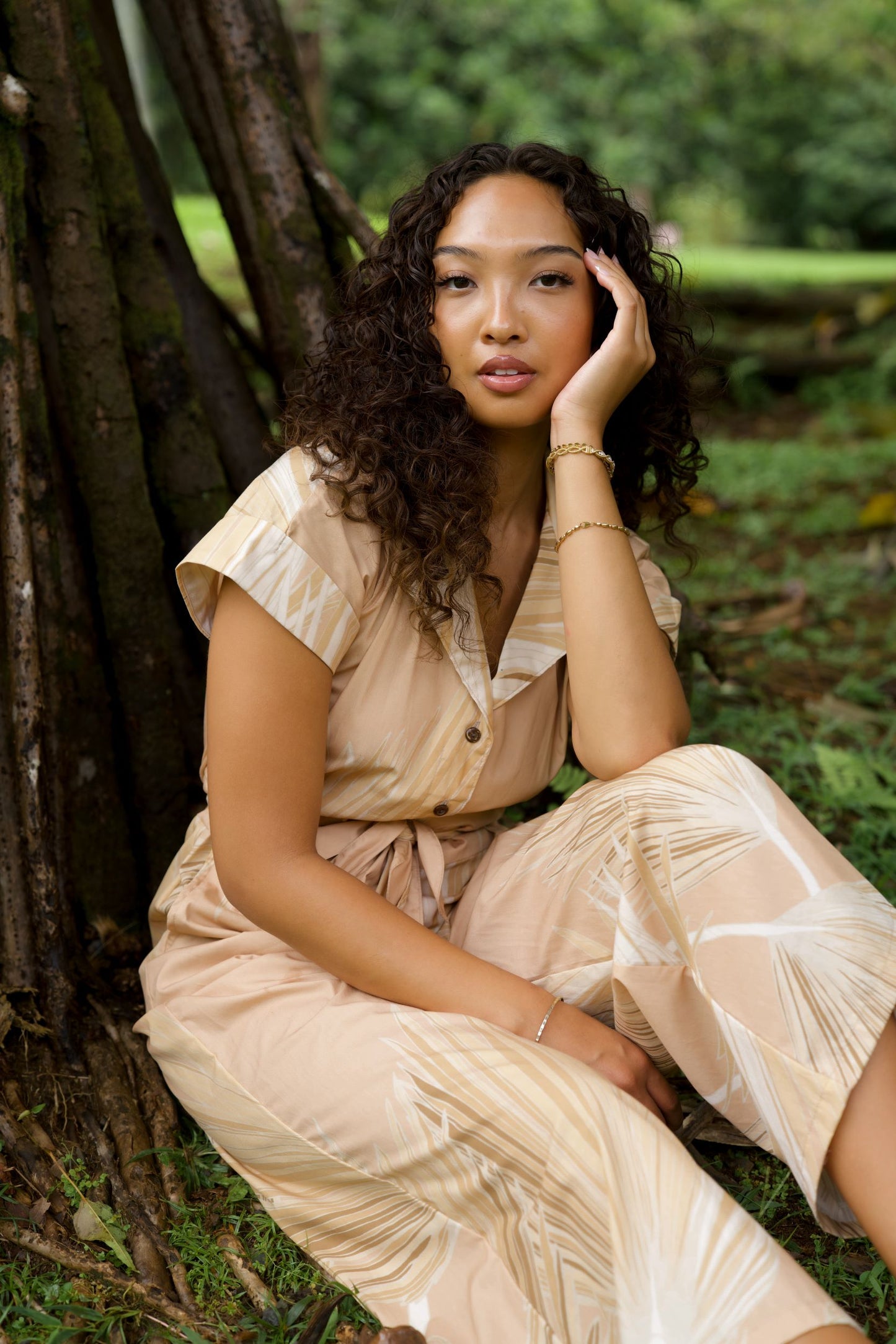 Loulu Beige Aloha Jumpsuit