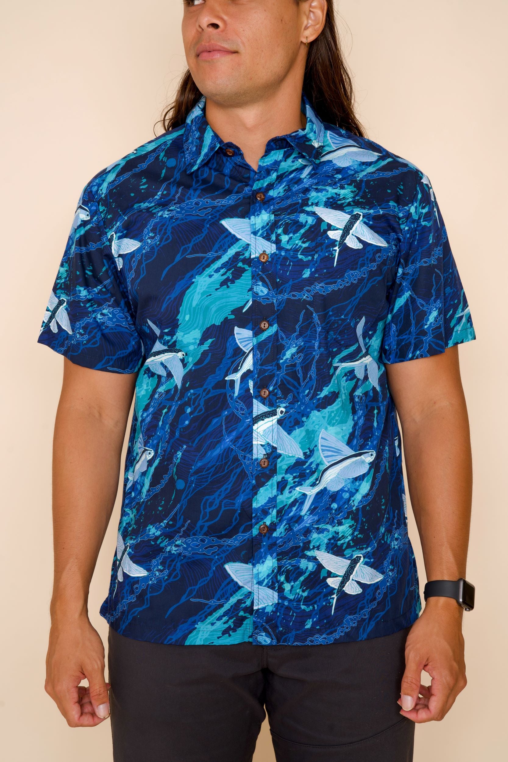 Mens Business Casual Blue Aloha Shirt Blue Malolo David Shepard David Shepard Hawai i
