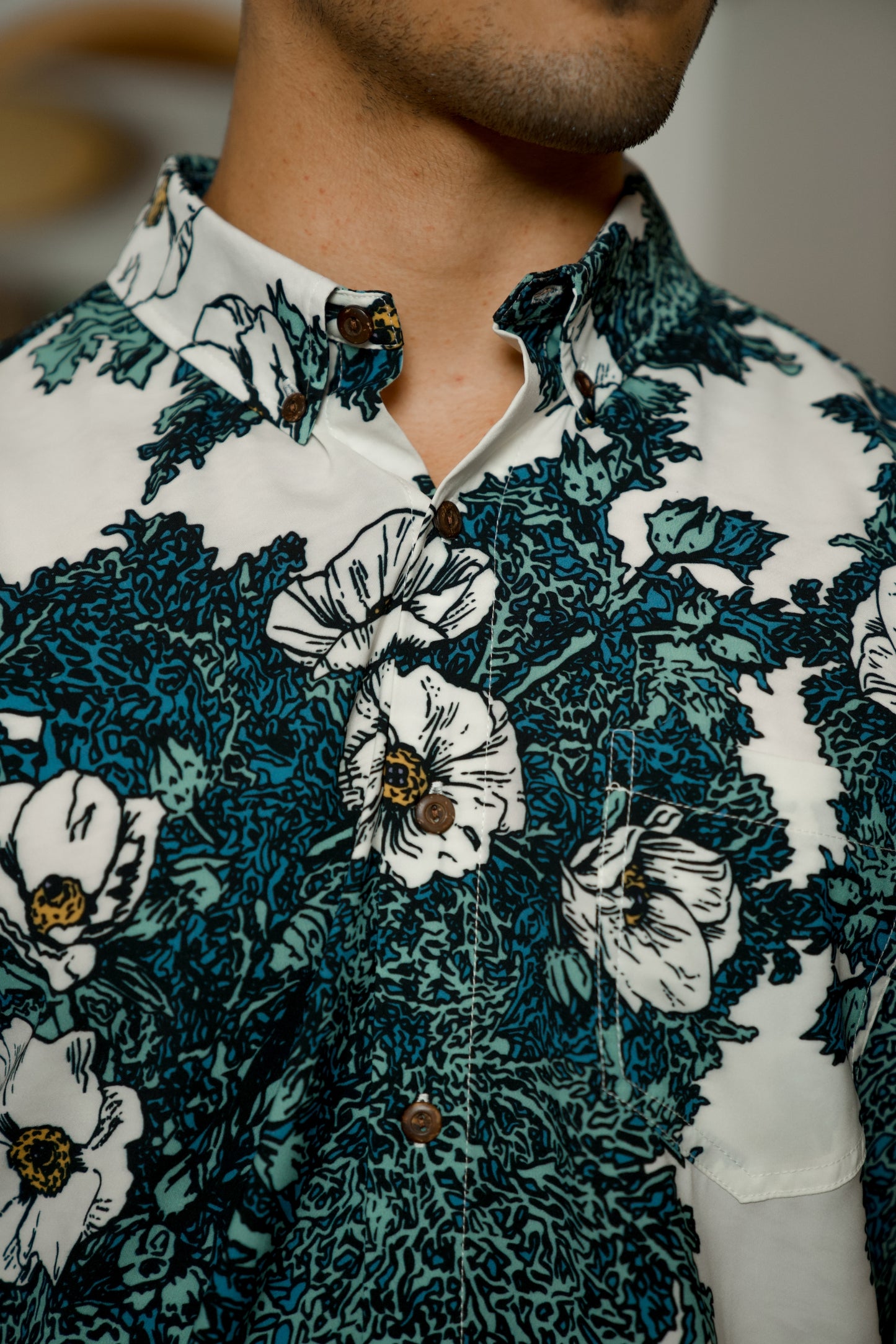 Puakala Blue On White Aloha Shirt (Iron Free)