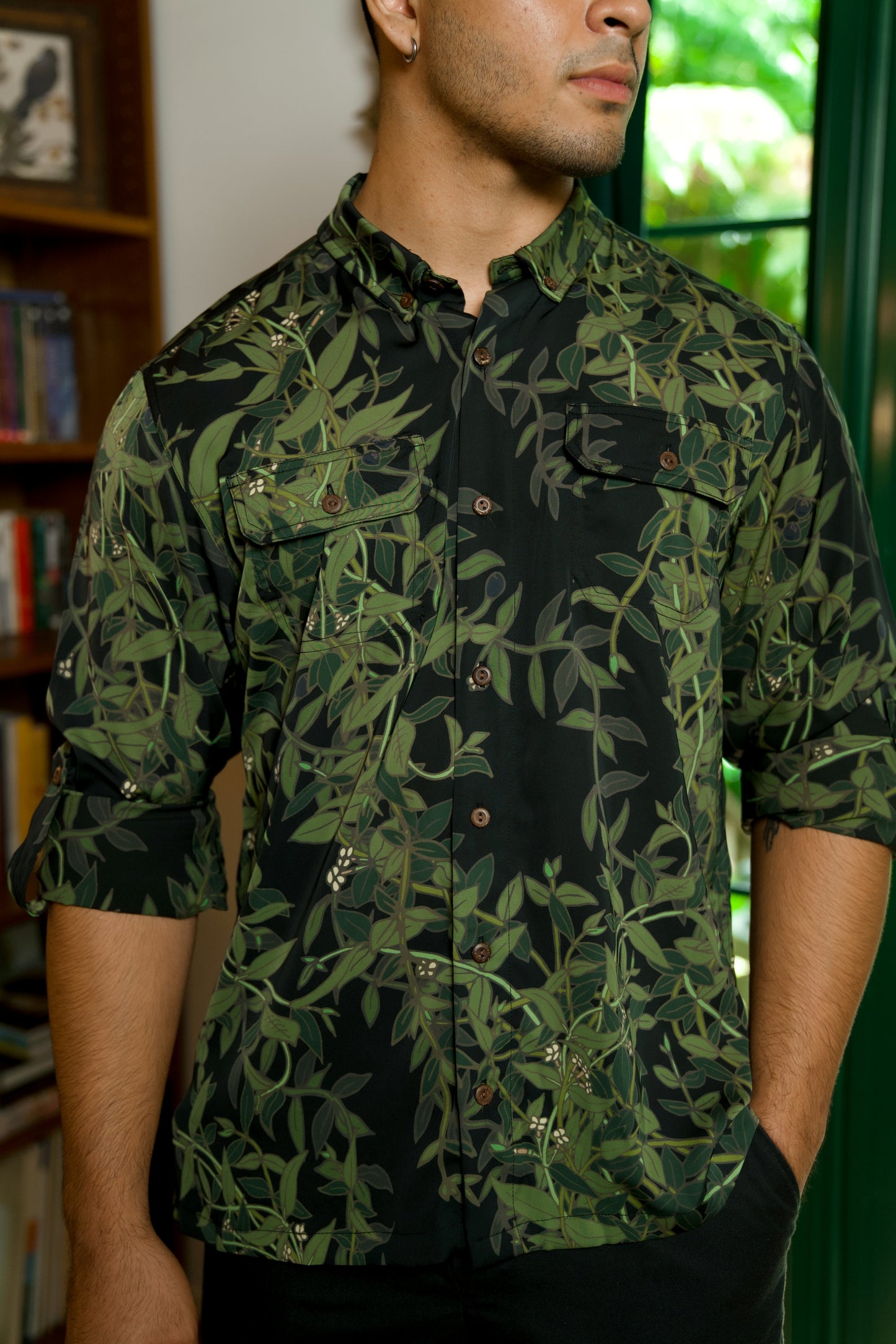 Maile Black Long Sleeve Aloha Shirt (Iron Free)