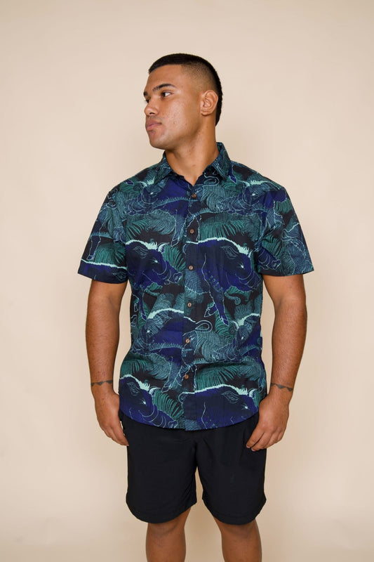 Kamapua'a Blue Tailored Aloha Shirt