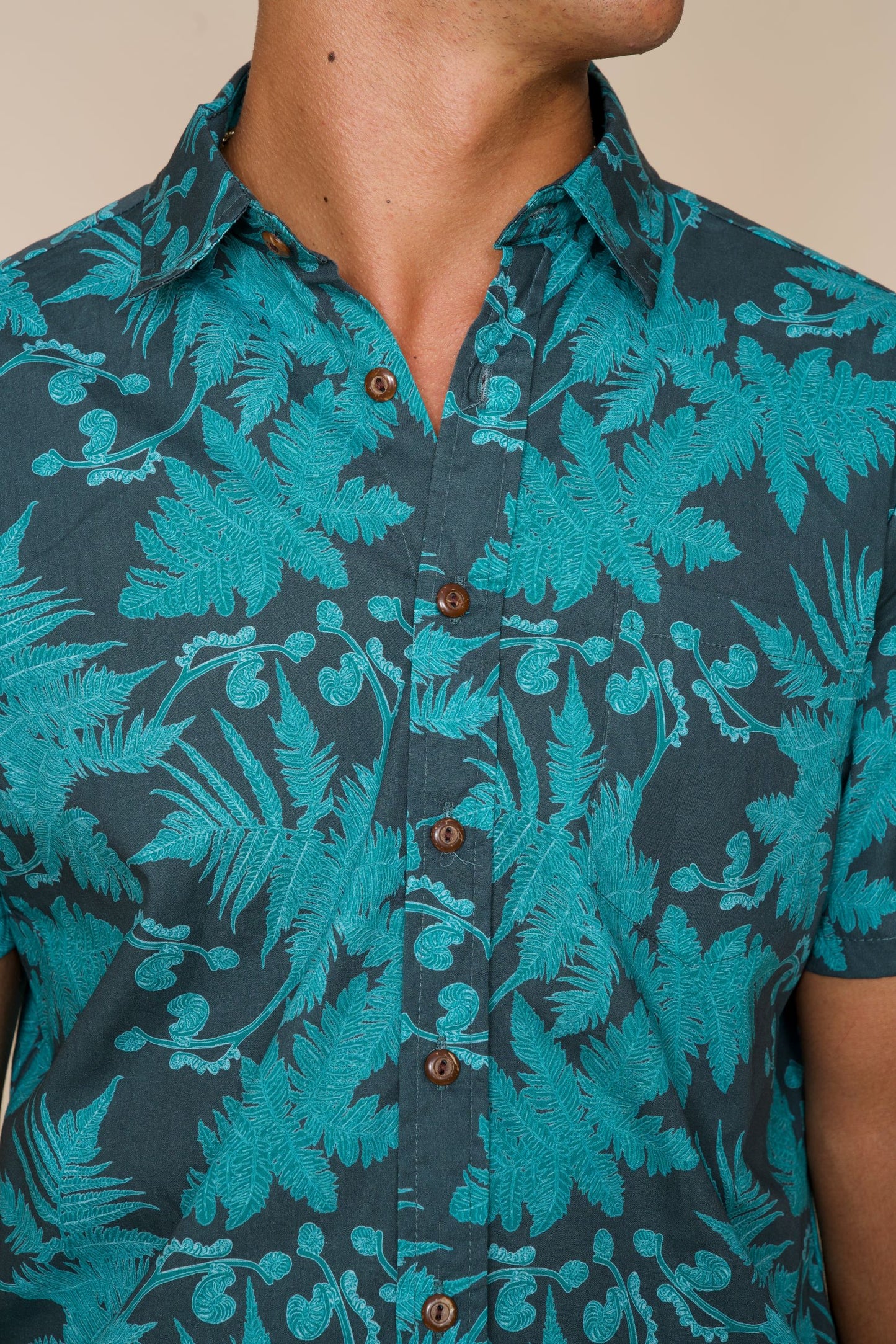 Teal Hāpu‘u Tree Fern Aloha Shirt