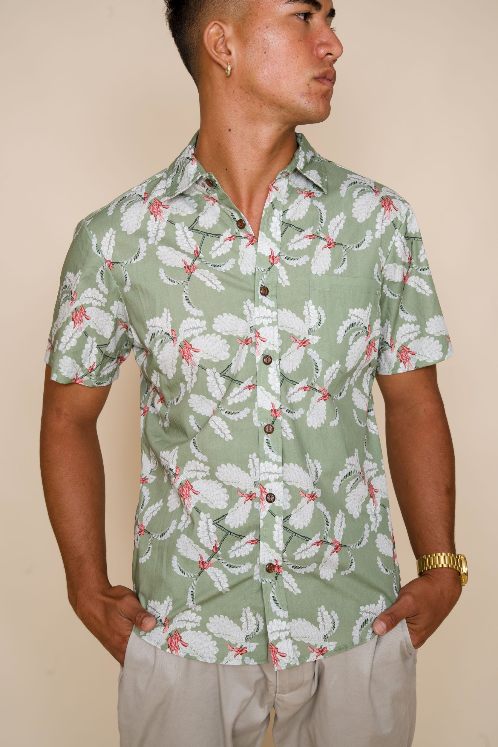 Ohai Green Aloha Shirt David Shepard 4XL Ohai Green Aloha Shirt David Shepard 4XL