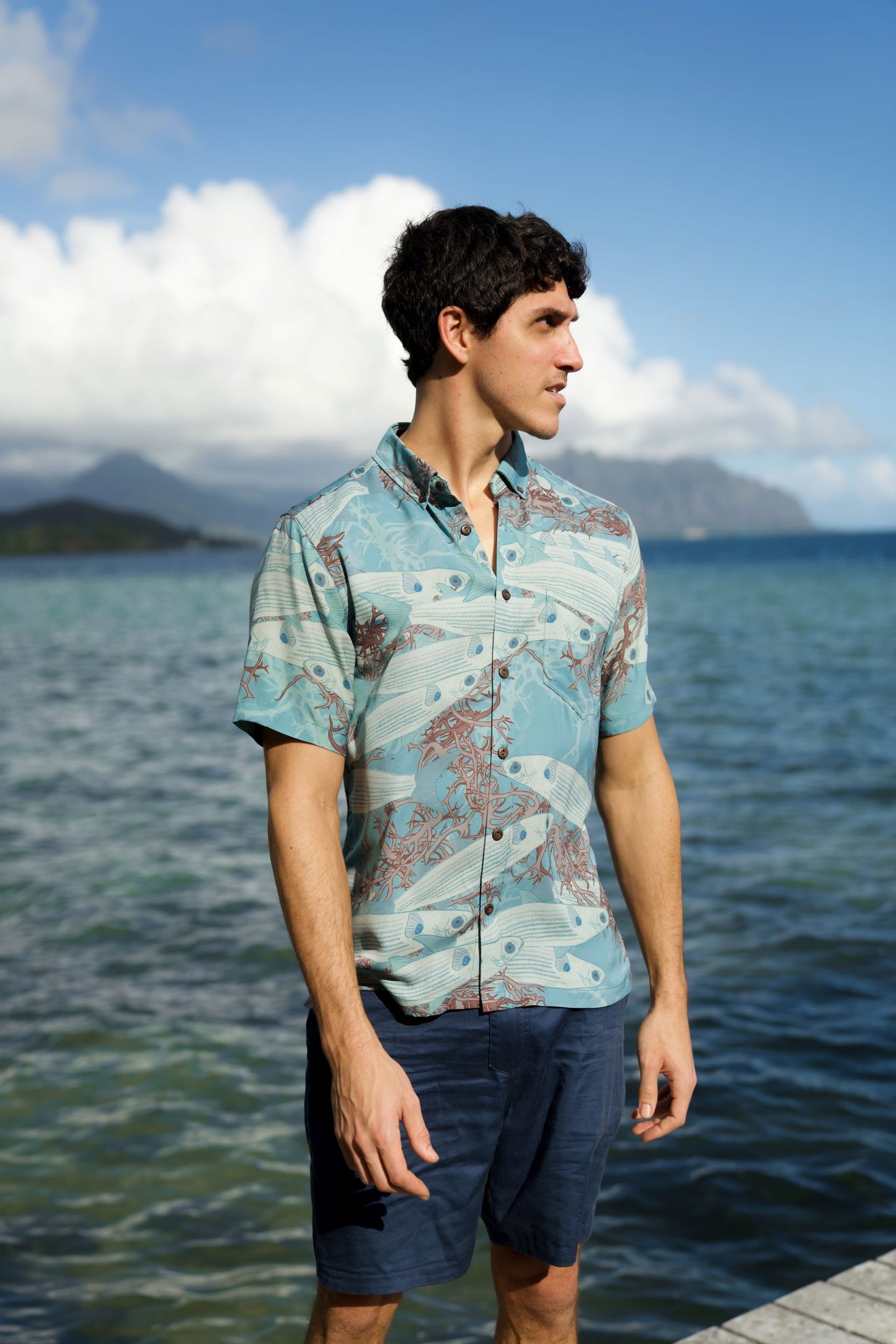 Limu Manauea & 'Ama'ama Aloha Shirt (Iron Free)