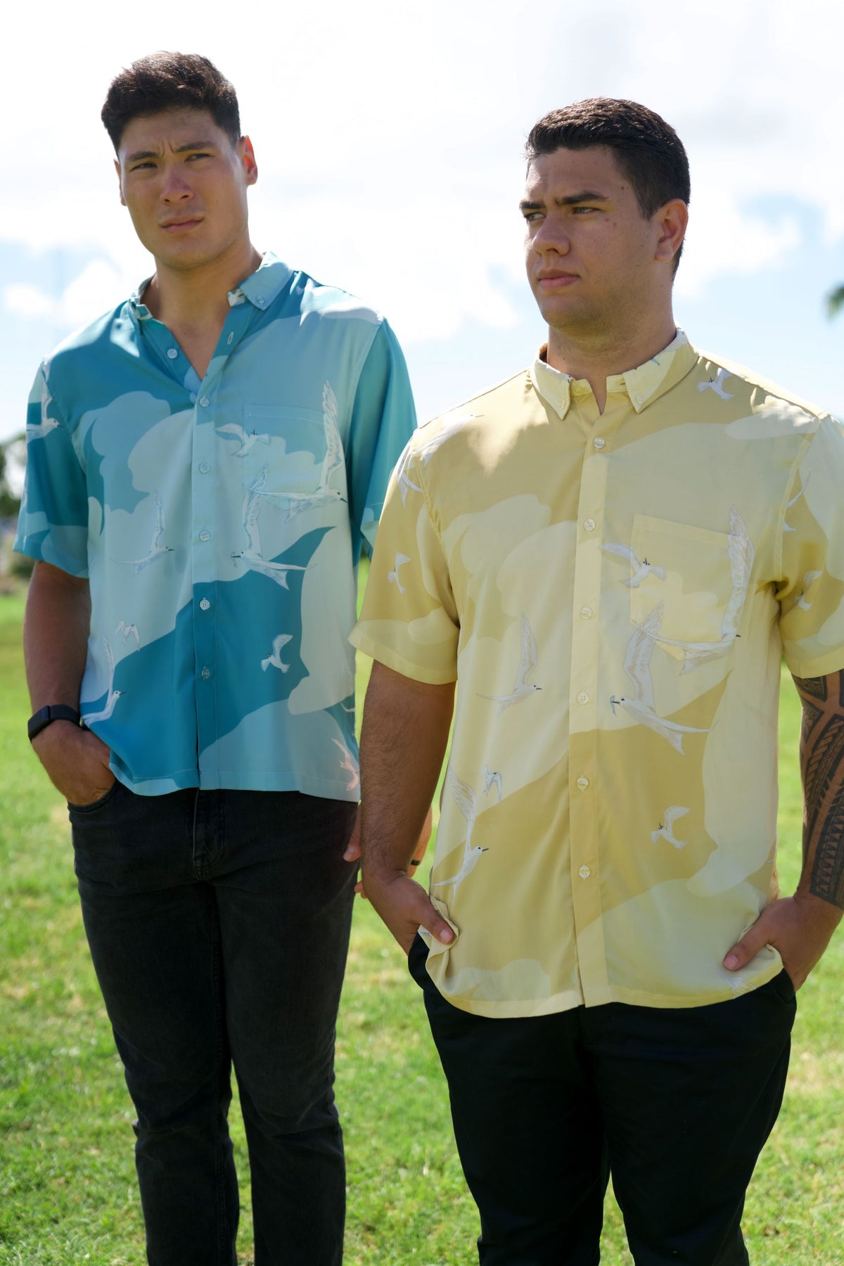 Manu-o-kū In Flight Yellow Aloha Shirt (Iron Free)