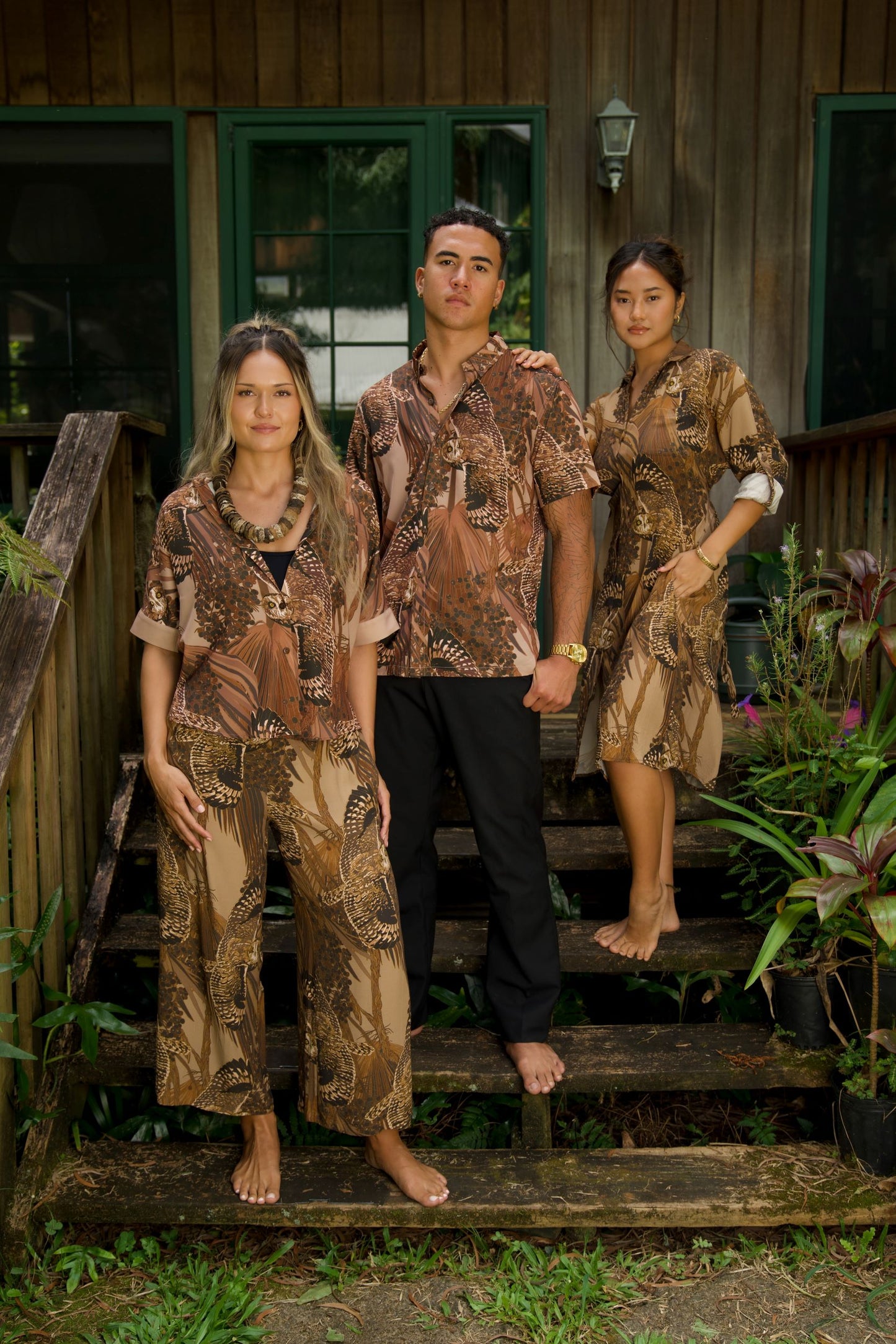 Pueo at Dusk & Loulu Women's Kimono Sleeve Aloha Shirt