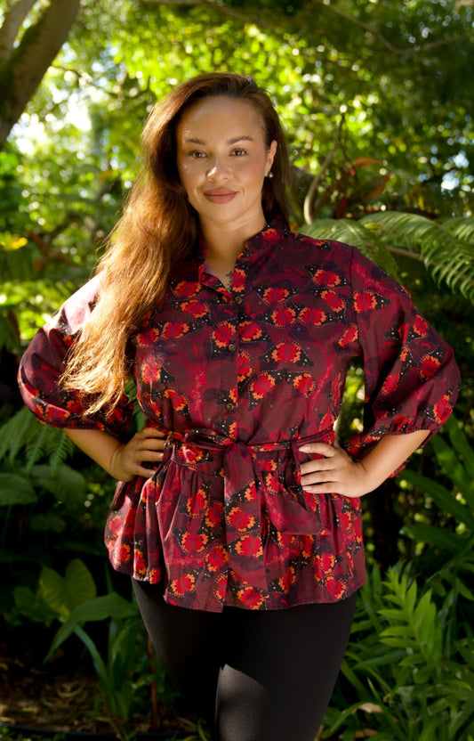Māmaki & Butterflies Tie Waist Blouse