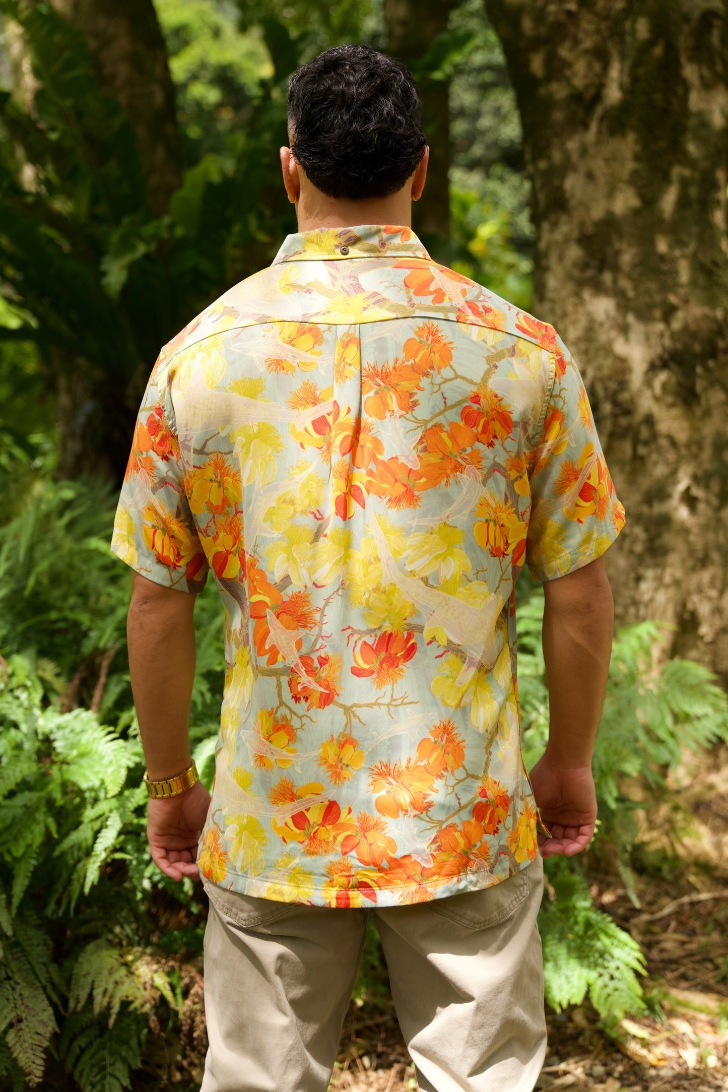 Watch For Sharks Aqua Aloha Shirt (Iron Free)