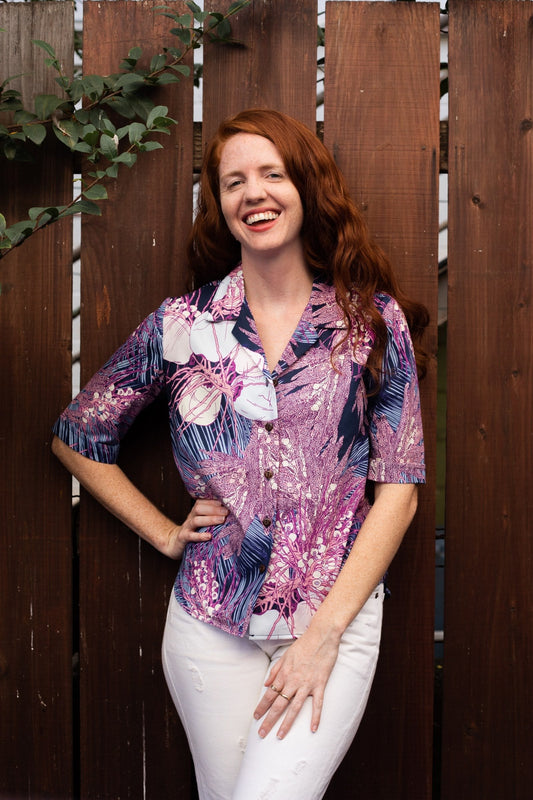 COCONUT Deep Blue Women's Half Sleeve Aloha Shirt