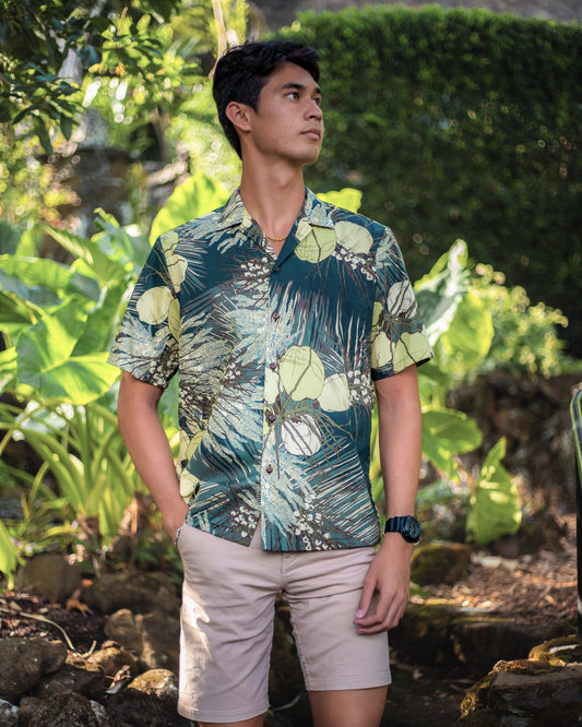 Coconut Fronds Vintage-Style Camp Collar Aloha Shirt