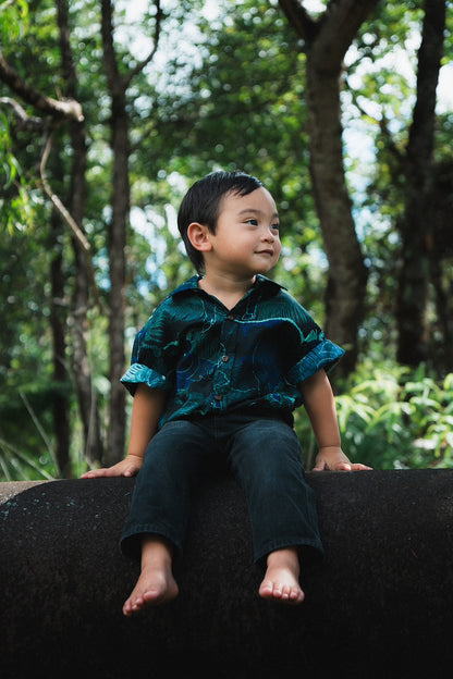Boy's Kamapua'a Blue Aloha Shirt