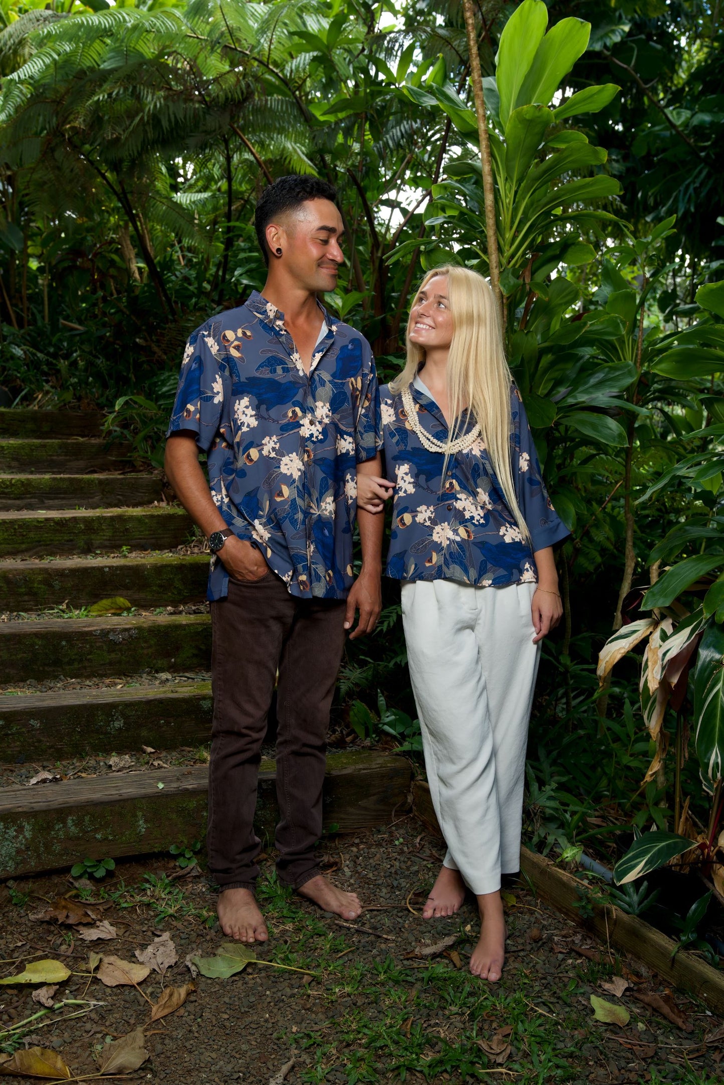 Hō‘awa & The ‘Alalā Blue Women's Kimono Sleeve Aloha Shirt
