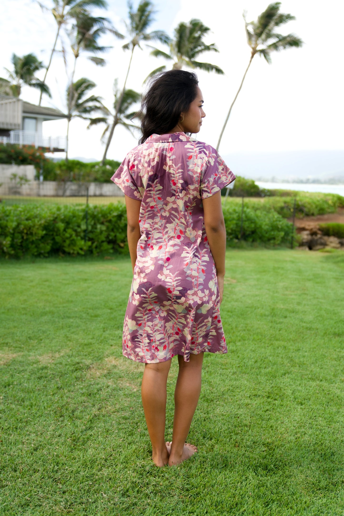 ‘Ōhelo & ʻŌmaʻo Purple Aloha Shirt Dress