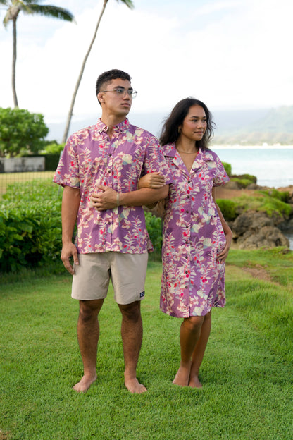 ‘Ōhelo & ʻŌmaʻo Purple Aloha Shirt Dress