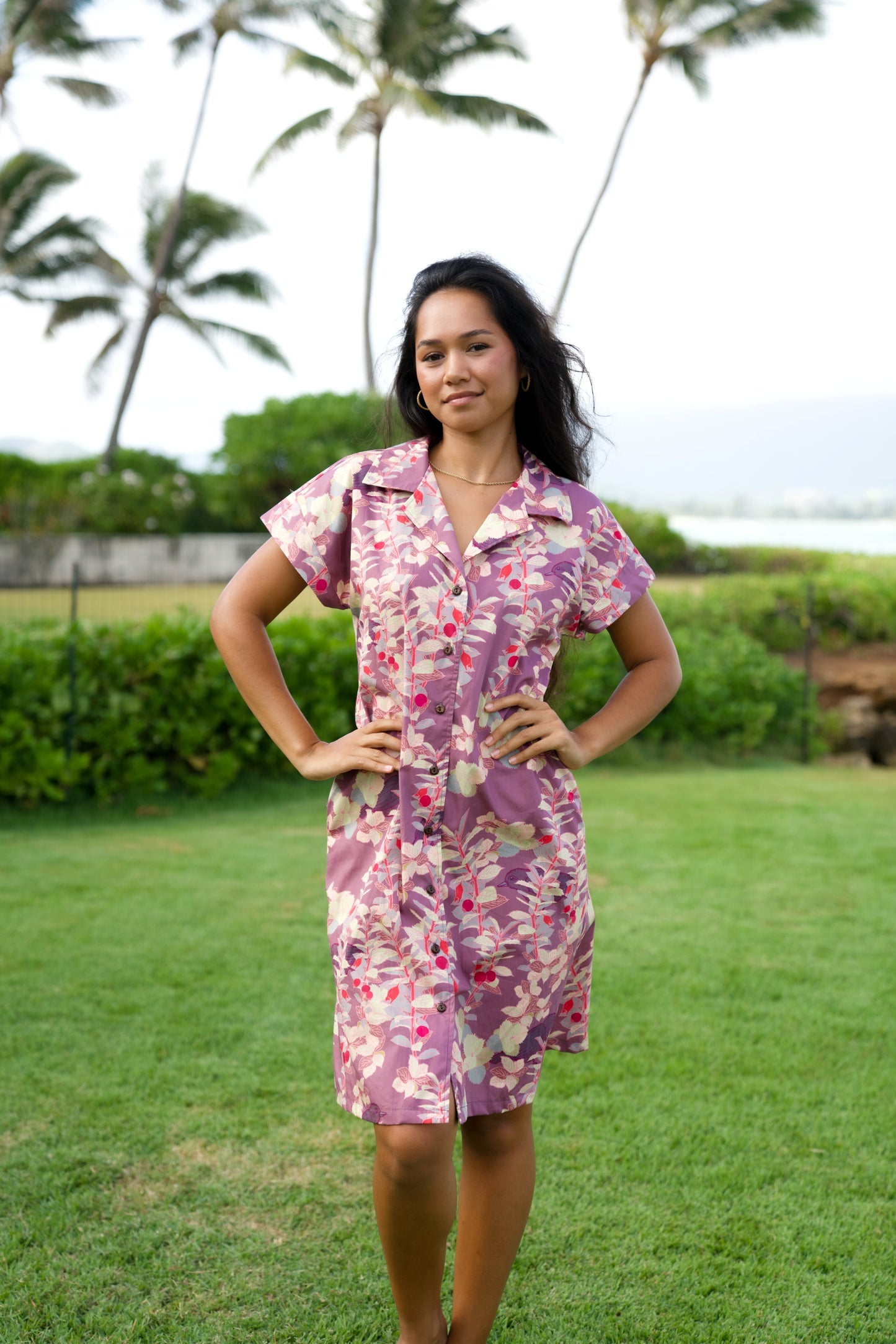 ‘Ōhelo & ʻŌmaʻo Purple Aloha Shirt Dress