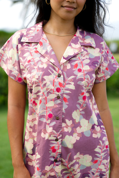 ‘Ōhelo & ʻŌmaʻo Purple Aloha Shirt Dress