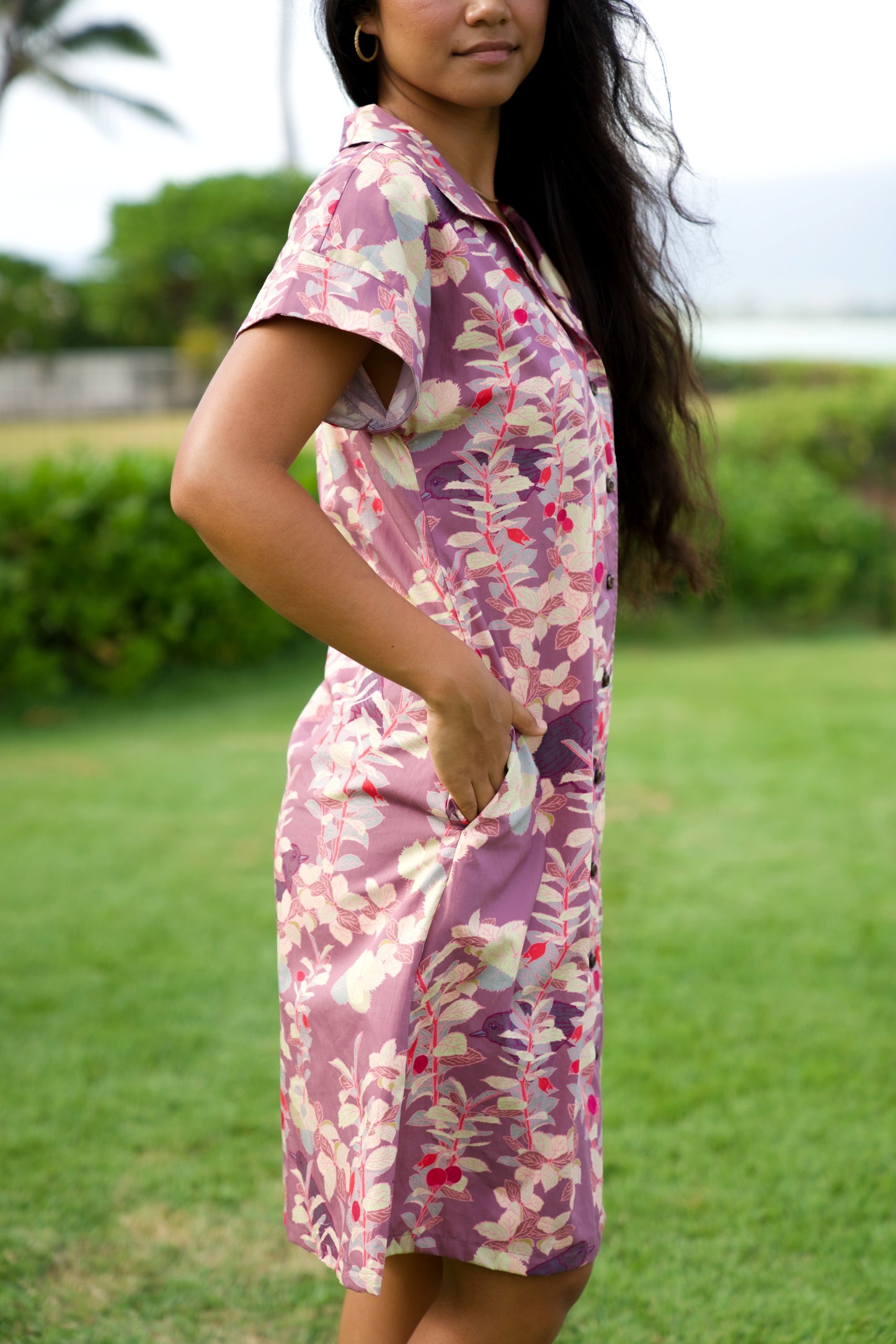 ‘Ōhelo & ʻŌmaʻo Purple Aloha Shirt Dress