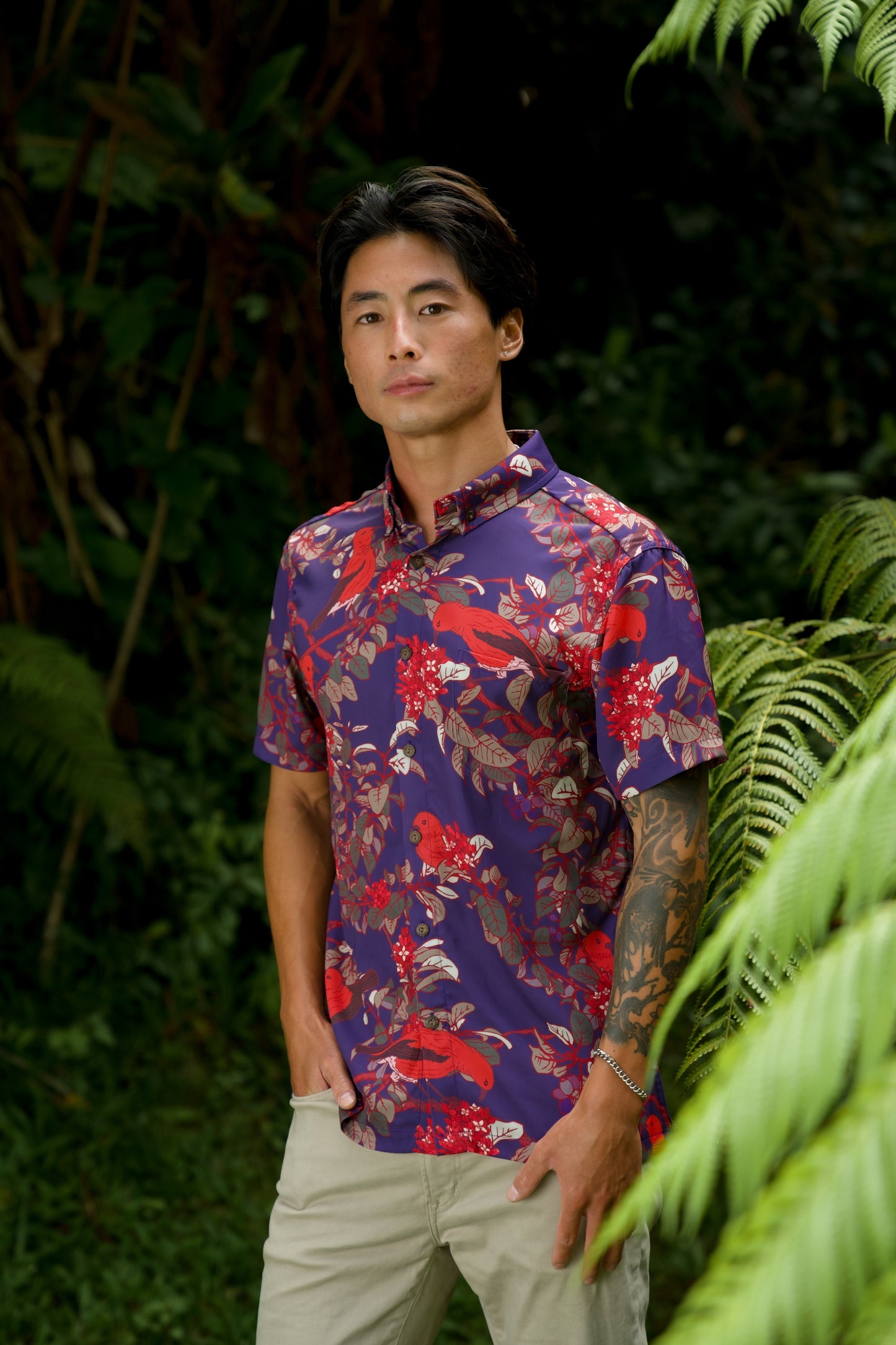 ‘ Apapane & ‘ Iliahi Iron Free Aloha Shirt