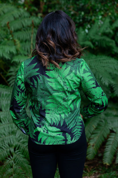 Palapalai Fern Limahuli Hāʻena Kauaʻi Green Women's Aloha Shirt