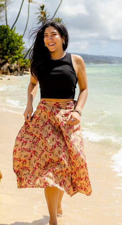Designer Hawaiian Print tropical wrap skirt