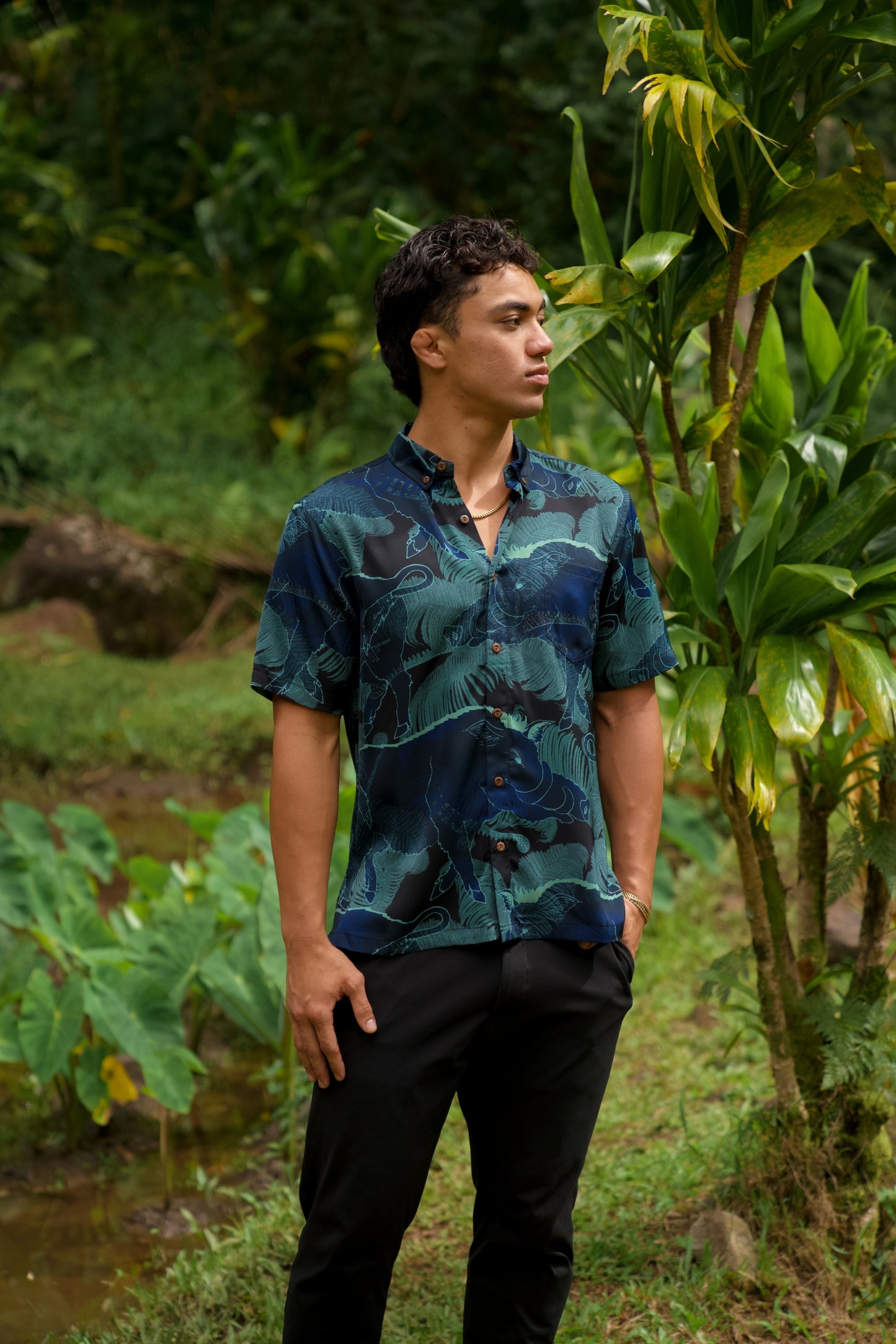 Kamapua'a Navy Aloha Shirt (Iron Free)