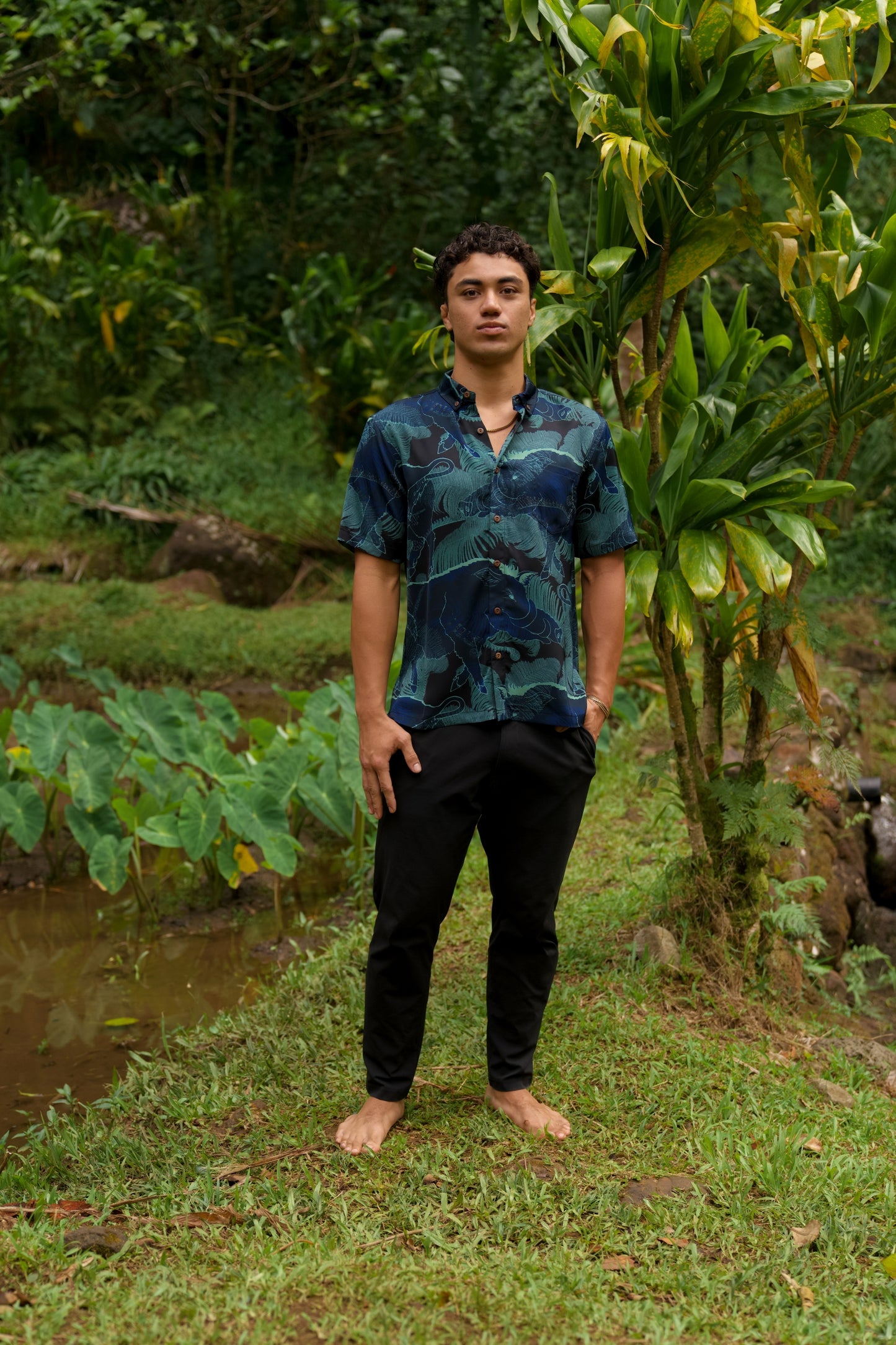 Kamapua'a Navy Aloha Shirt (Iron Free)