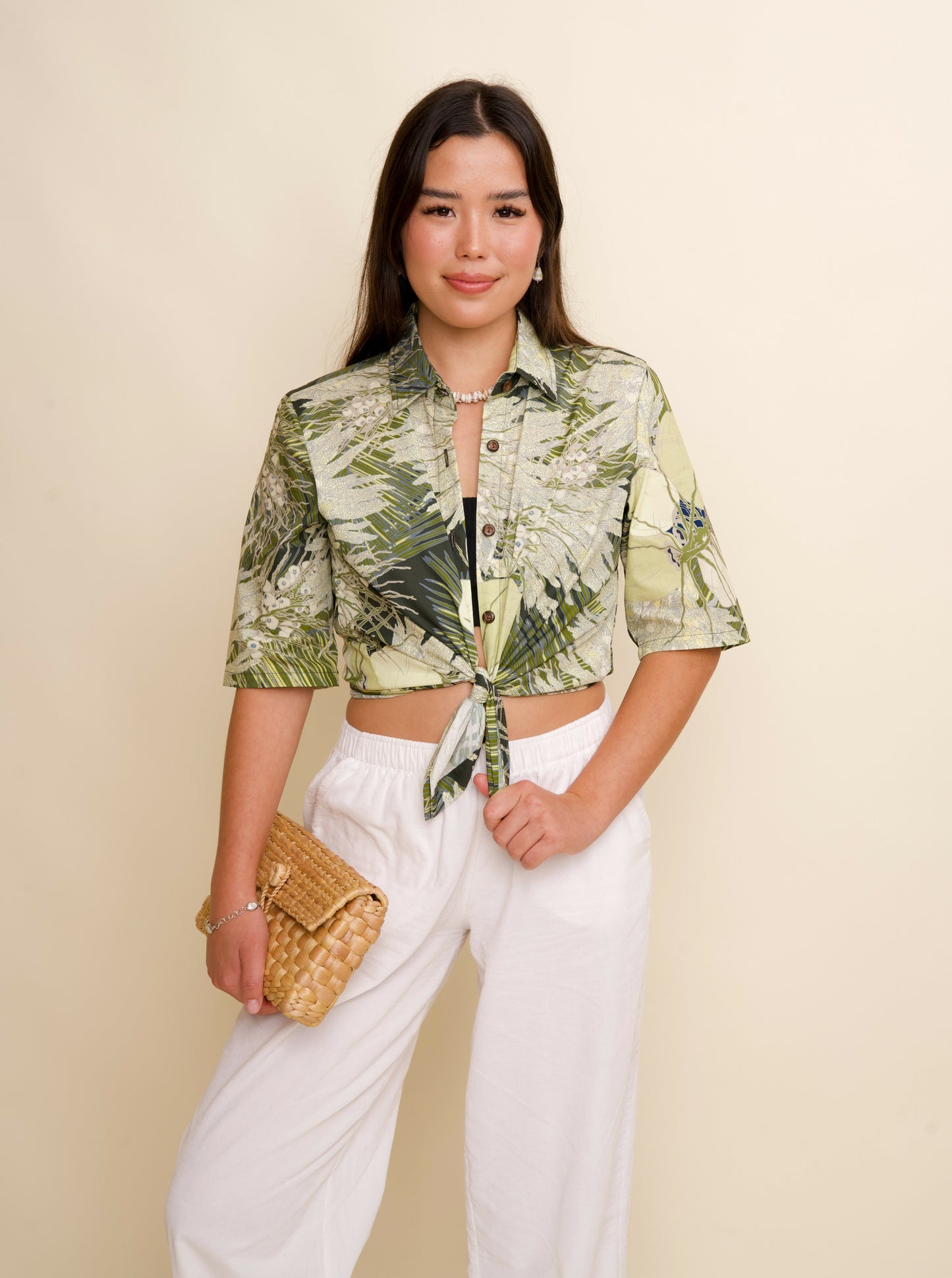 Coconut Flower, Fruit, & Fronds Women's Half-sleeve Aloha Shirt