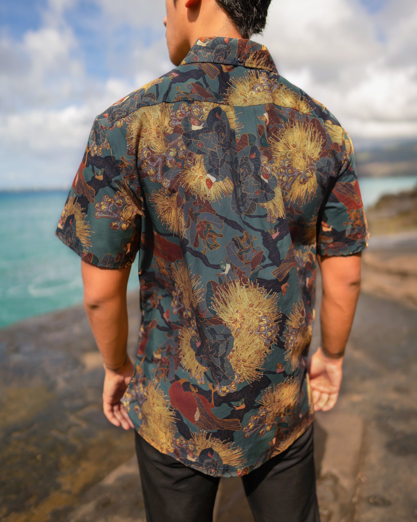 Kaniakapūpū Lehua Mamo Green Aloha Shirt