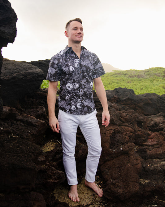 David Shepard Hawaii Kupukupu Olivine Vintage Cut Aloha Shirt M