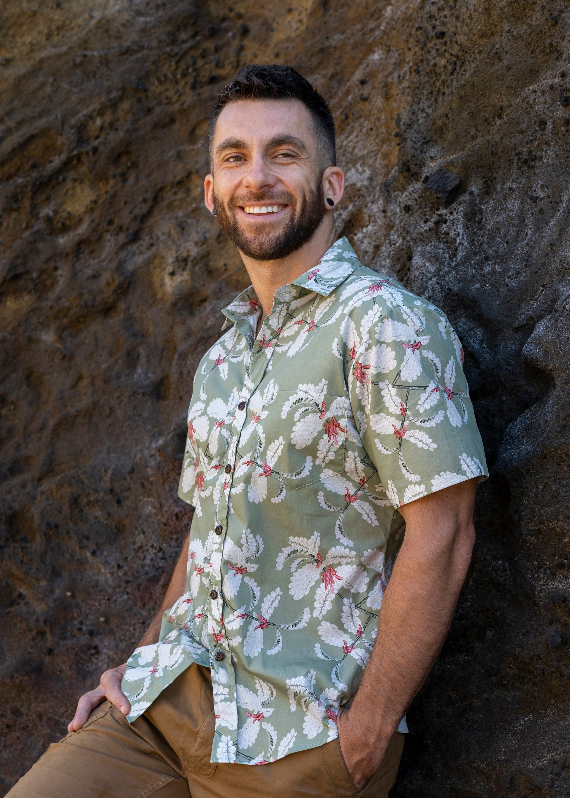 Dwarf Naupaka Green Aloha Shirt